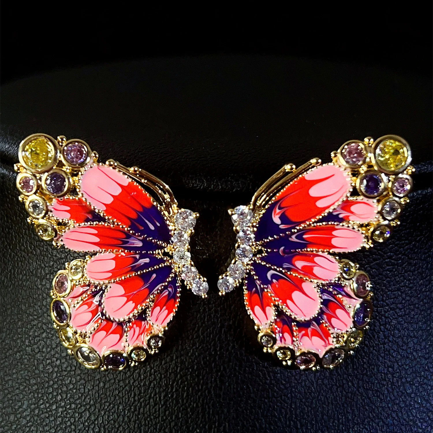 

luxury butterfly earrings for women pink blue red symmetrical butterfly stud earrings dinner party jewelry wedding gift