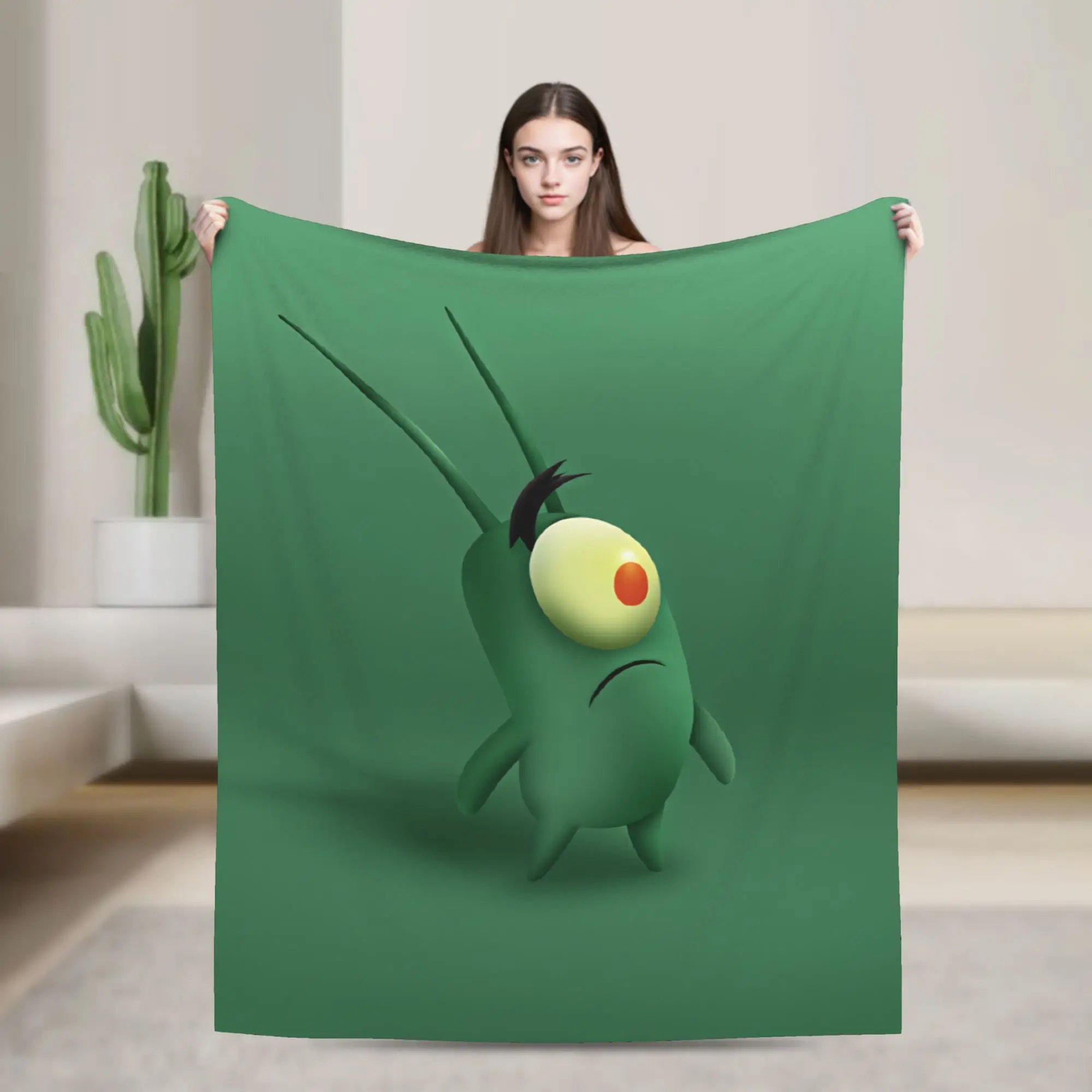SpongeBobs Plankton  Flannel Blanket Winter  Super Warm Throw Blanket for Students Living Room Funny Bedspread Sofa Bed Cover