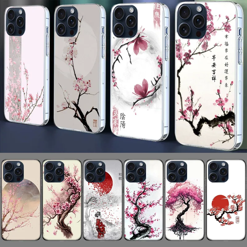 Cherry Blossom Tree Clear Case For Apple iPhone 12 13 Mini TPU 11 14+ 15 16 Pro Max Capa Plus XR X XS Max Phone Cover Silicone C