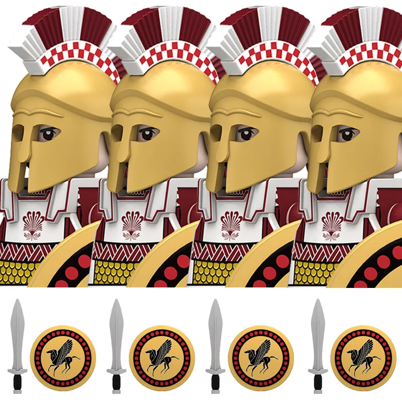 Militärische Bausteine: Griechische Serie Schwerer Infanterie-Soldatenfiguren – Athene, Korinth, Spartanische Hopliten, Legionstruppen-Spielzeug