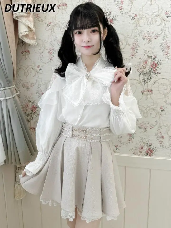 Rojita Lolita estilo japonés Color sólido moda dulce lindo faldas de cintura alta mujeres Primavera Verano 2025 nueva Falda corta de mujer