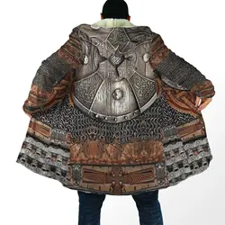 CLOOCL Viking Mens Winter Cloaks Warrior Armor Pattern 3D Printed Fleece Hooded Coats Fashion Thick Warm Cape Coat Dropshipping