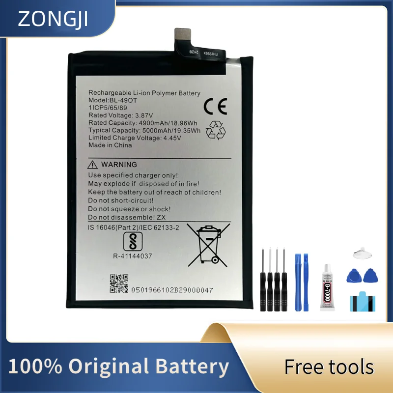 ZONGJI New Compatible Battery For Tecno Camon 20, CK6, CK6n, Tecno Camon 20 Pro, 5000mAh BL-49OT Mobile Phone Batteries+Tools