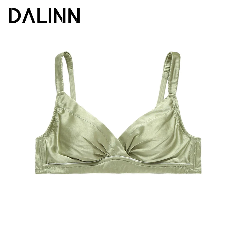 

Women Silk Bra, 92%Real Silk 8%Spandex, Triangle Cup Female Underwear, Thin padded Brassiere 2026, Pink, Green