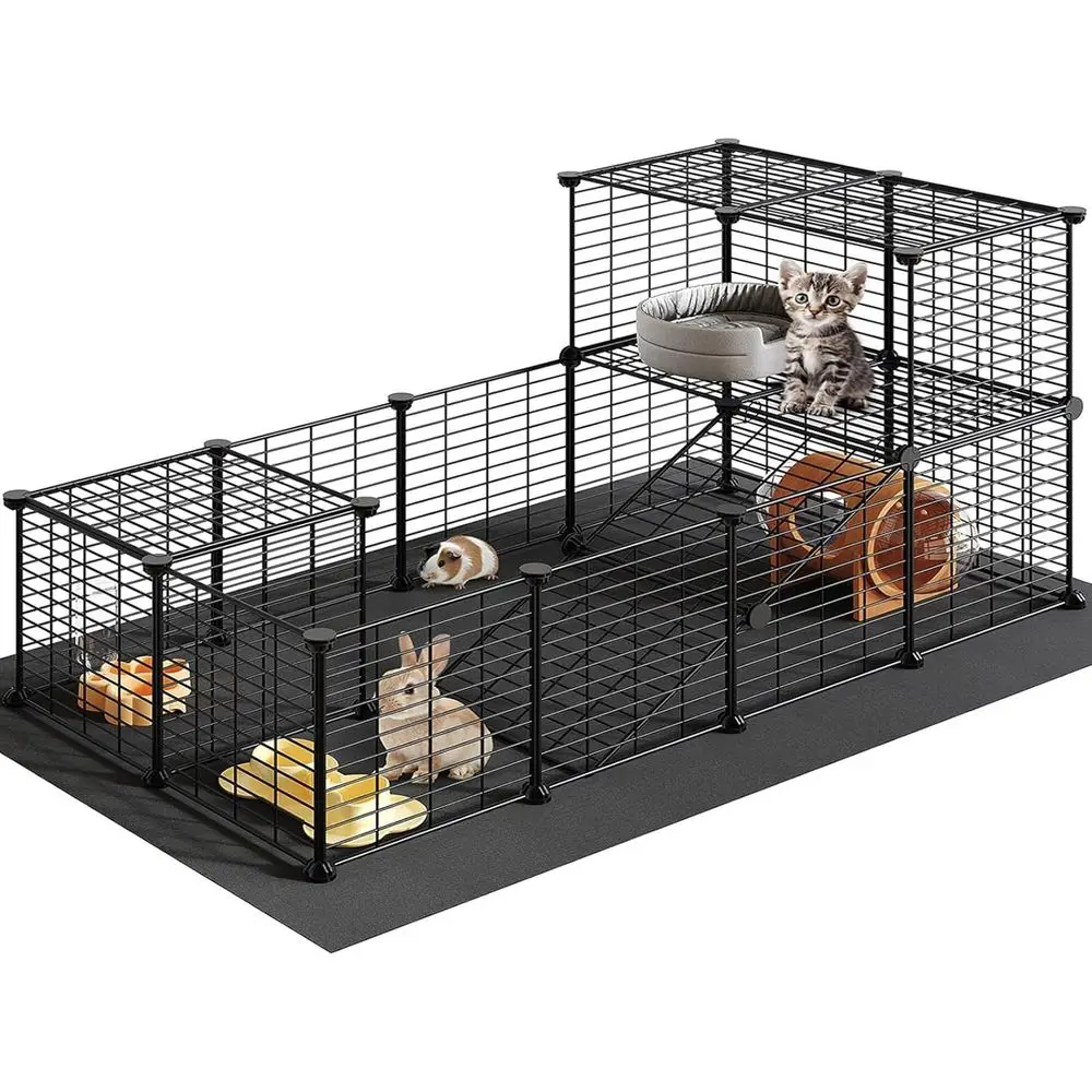 

Guinea Pig Cage with Waterproo Mat, 24 Panels Small Animal Playpen, Rabbit Cage, Bunny Cage, Chicken Cage, Pet Playpen, Indoor O