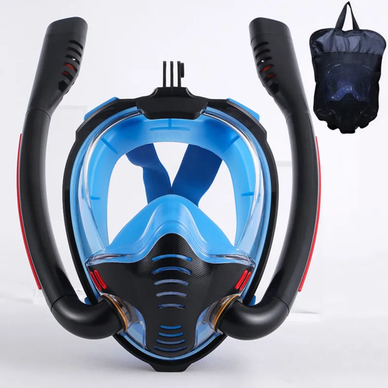 Schnorchelmaske, Doppelschlauch, Silikon, voll trocken, Tauchmaske, Schwimmmaske für Erwachsene, Tauchbrille, eigenständige Unterwasseratmung – Detail 9