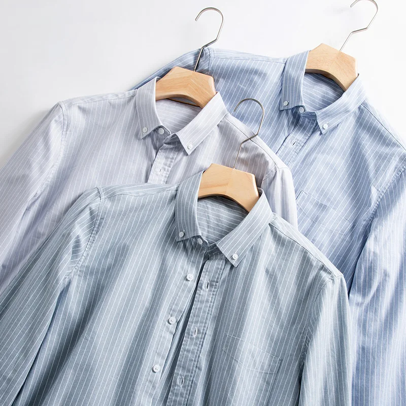 4XL Social Formal Oxford 100 Cotton Long Sleeve Shirt for Men Pocket Soft Cozy Formal Stripe Plaid Men Shirts Long Sleeve Cotton