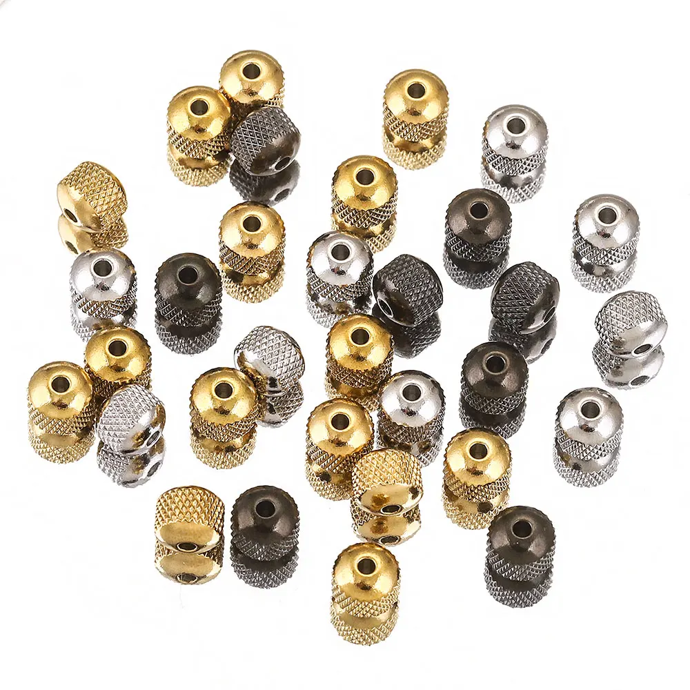 20PCS/LOT 6 8MM Round Cross Grid Plated Black Gold Bead Stainless Steel Spacer Metal Beads for Bracelet Jewelry Making Material