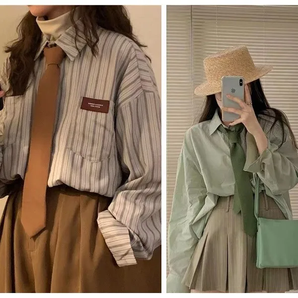 Brown retro tie women's fruit green coffee handmade casual shirt candy colored  trendy versatile tie