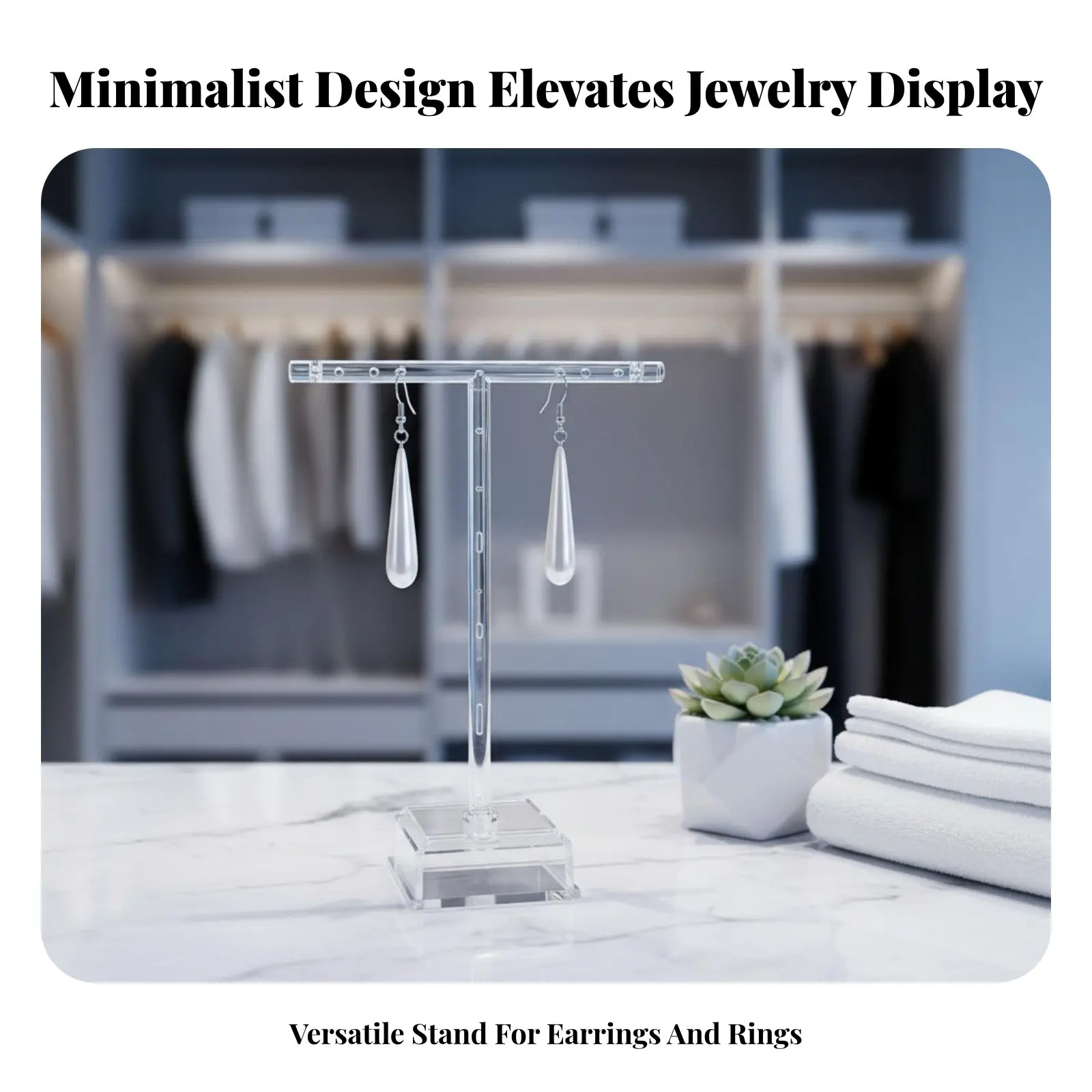 

Flat-Top Earring Stand Minimalist Bar Earring Display Clear Acrylic Jewelry Holder Transparent Design for Boutique, Bedroom