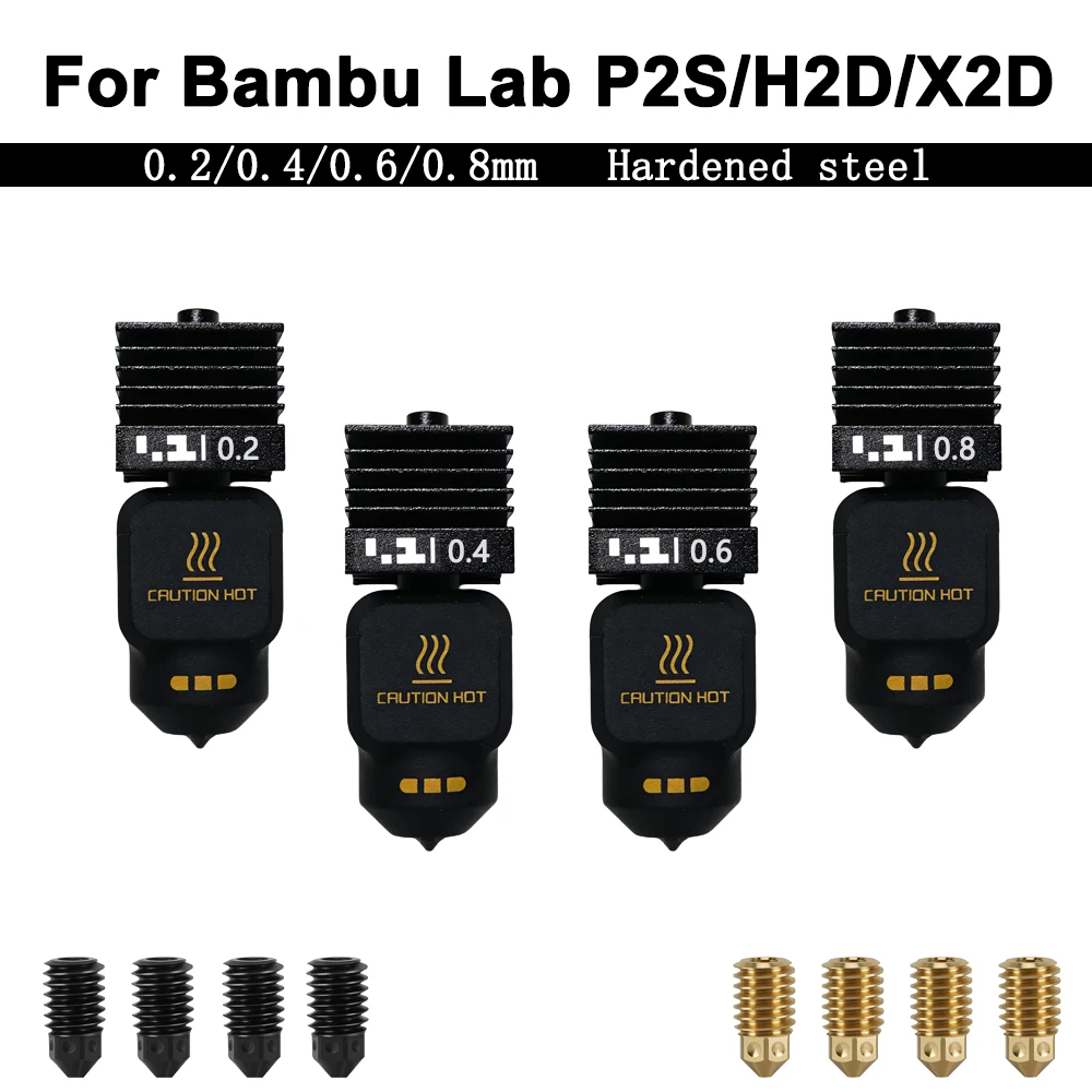 

Насадка из закаленной стали для экструдера 3D-принтера Bambu Lab H2D/X2D/P2S, 0.2/0.4/0.6/0.8 мм