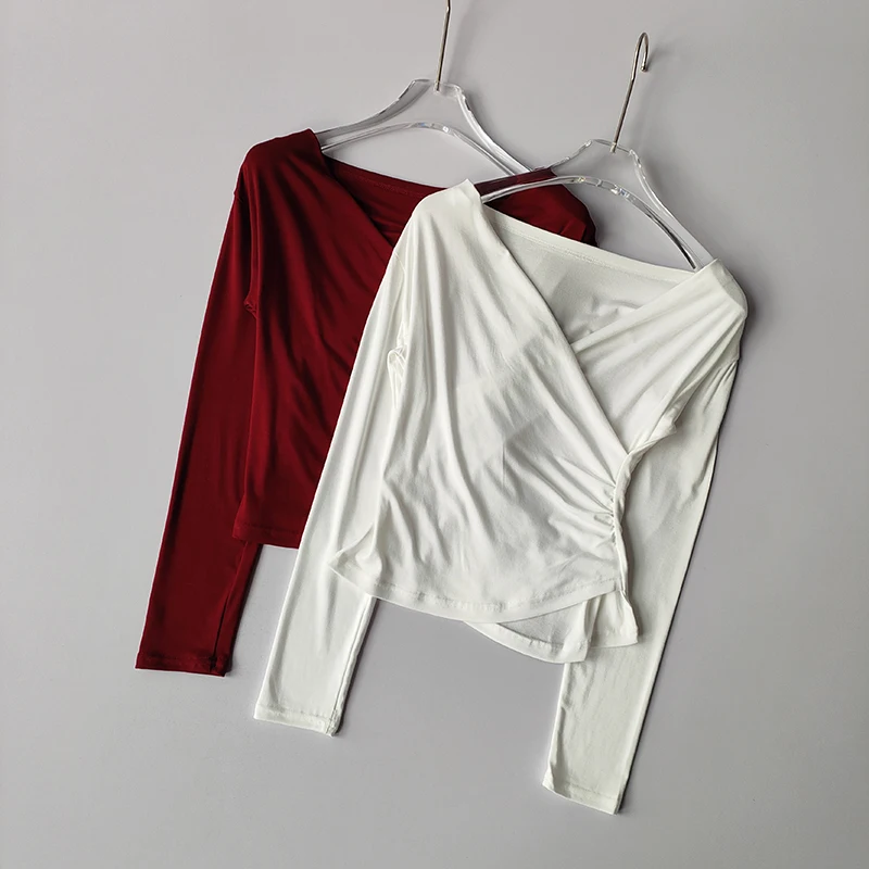 V-Ausschnitt Langarm-Yoga-Anzug T-Shirt für Schlankheits- und Lauftraining Fitnessanzug als Unterziehshirt für Damen – Detail 2