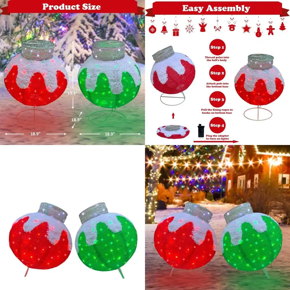 

Выдвижные рождественские шары Prelit 160 Light с 8 режимами, складные уличные подвесные фонарики - красный/зеленый
