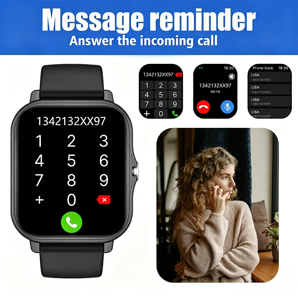 1.83-inch HD Touchscreen, Unisex Smartwatch with Wireless Calling, Step and Calorie Tracking, Distance Monitoring
