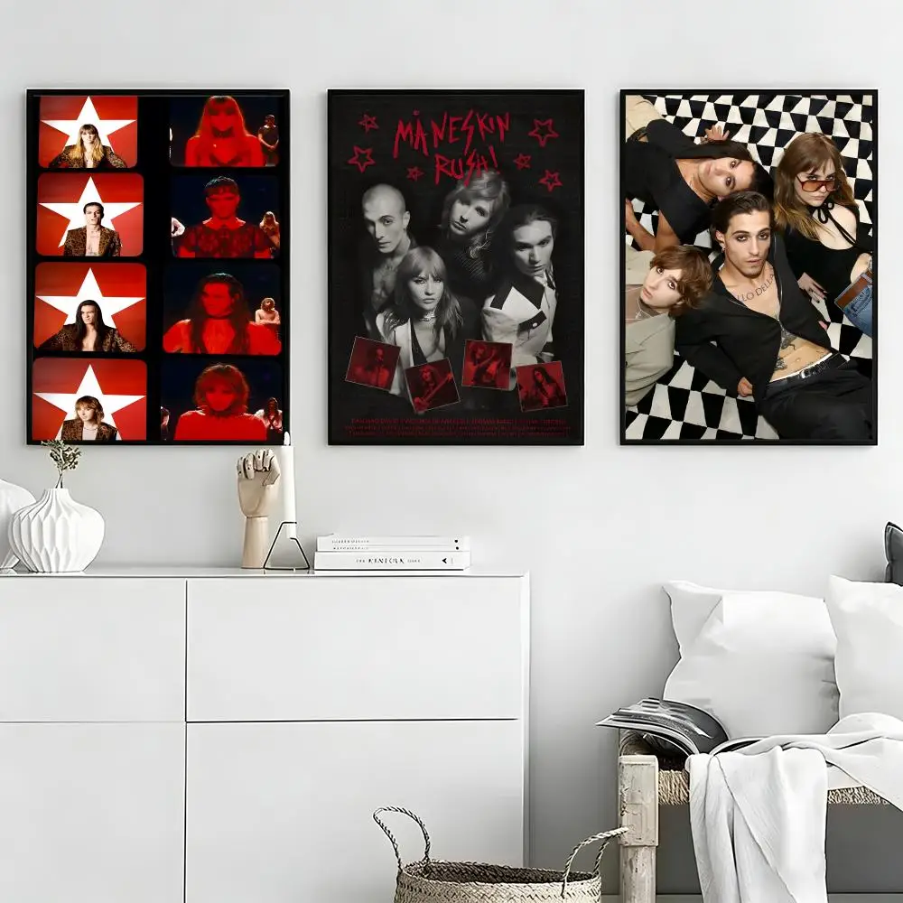 Maneskin Damiano David Poster Self-adhesive Art Waterproof Paper Sticker Coffee House Bar Room Wall Decor