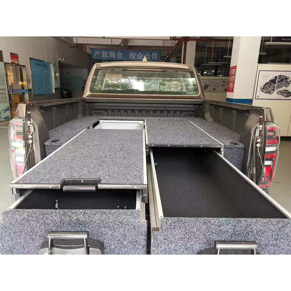 Custom Pickup Truck  Black Rear Waterproof  Slide Out Retractable Twin Ute Drawer Storage Cabinet with Lock Organizer for Ram ra