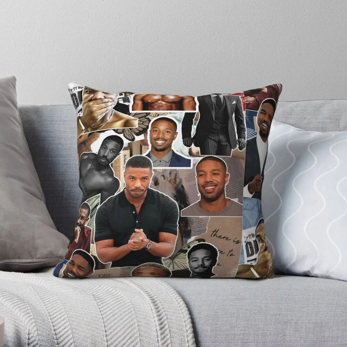 Michael B. Jordan Collage Square Pillowcase Polyester Linen Velvet Creative Zip Decorative Throw Pillow Case Home Cushion Cover