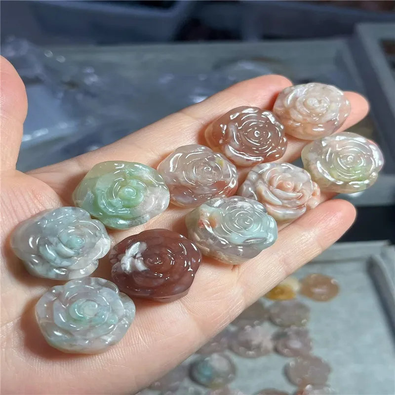 Natural crystal cherry blossom agate ornaments for home decoration