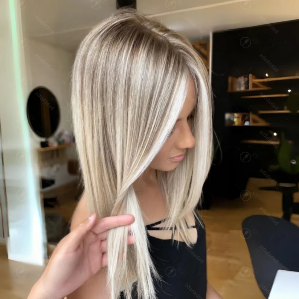 

Soft Highlight Blond Straight Hair 150 density and 13×4 100%human hair wig lace front wig, with baby hair pre plucked