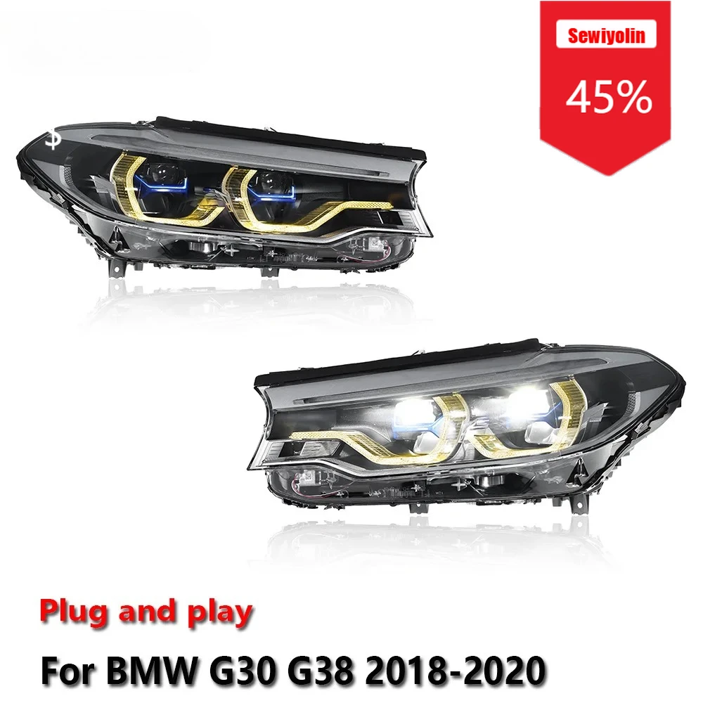 

Автомобильные светодиодные фары Sewiyolin в сборе для BMW 5 G38 G30 2018-2020, желто-белые DRL, автоматические противотуманные фары DRL, заглушка указателя поворота тормоза