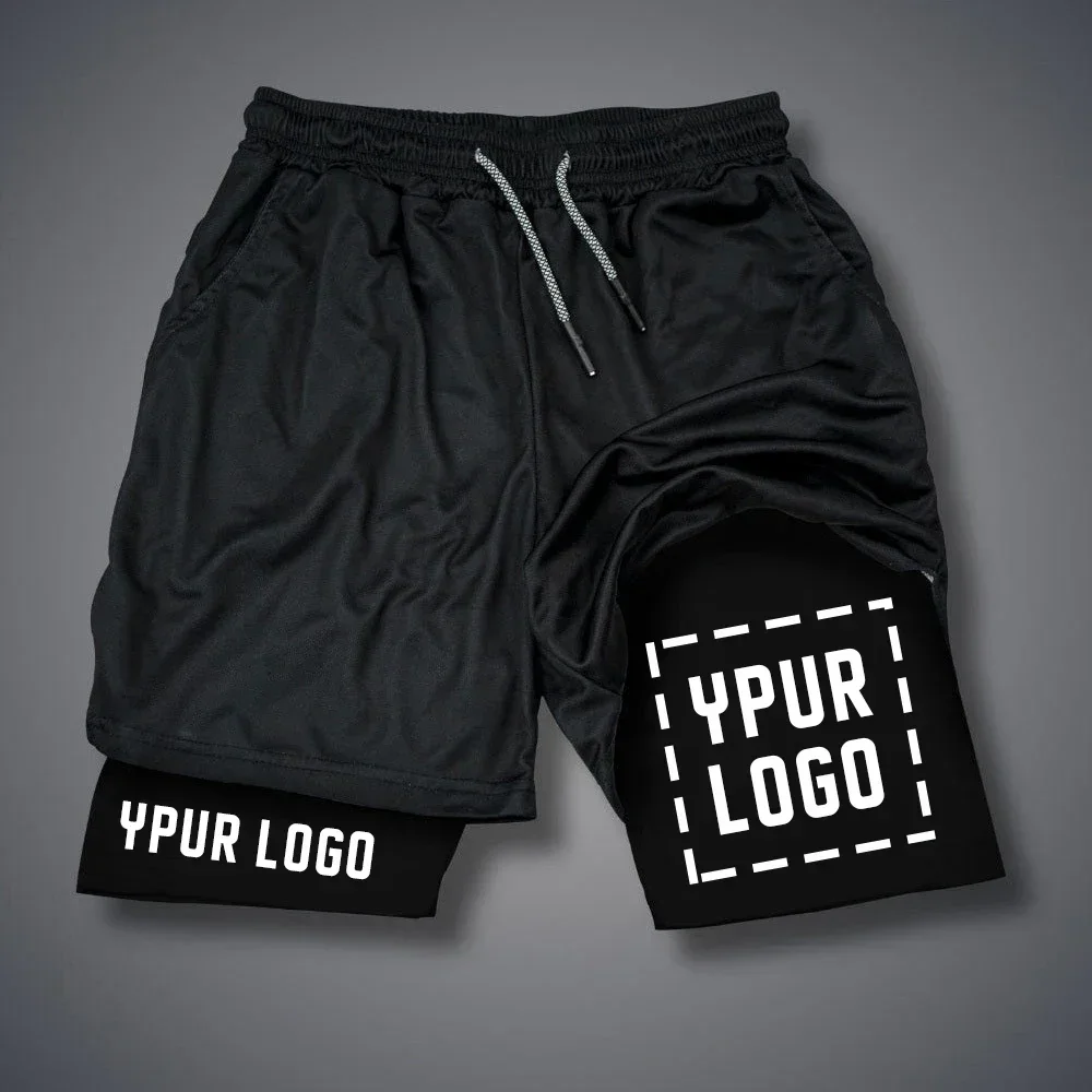 Men's Custom Fitness Team Logo Compression Shorts with Sportswear, Customized Double-layer Quick Drying Sports Shorts