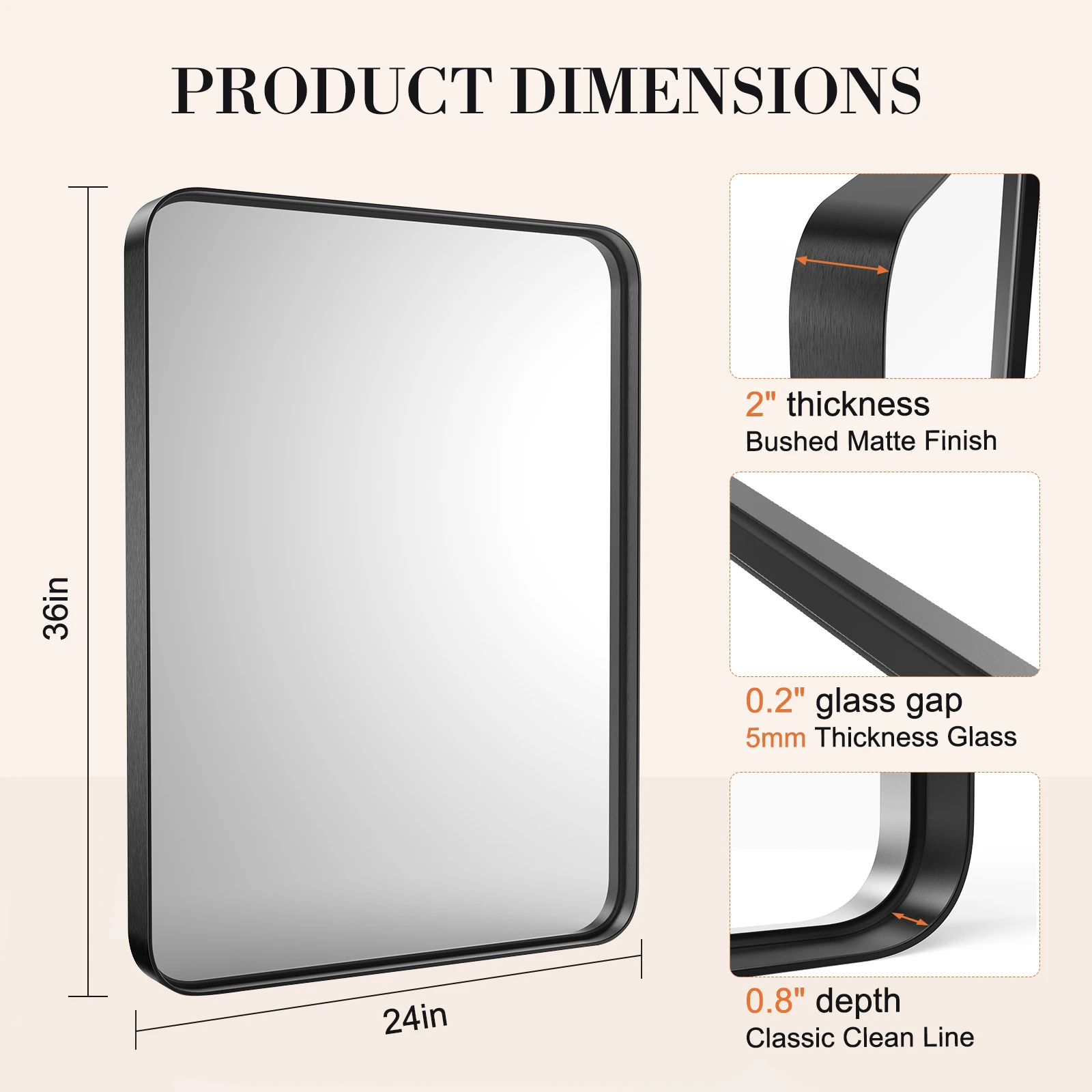 JHK 24x36 Inch Large Rectangle Vanity Framed Mirror for Wall Matte Metal Framed Modern Mirror Tempered Glass For Living Room image 3