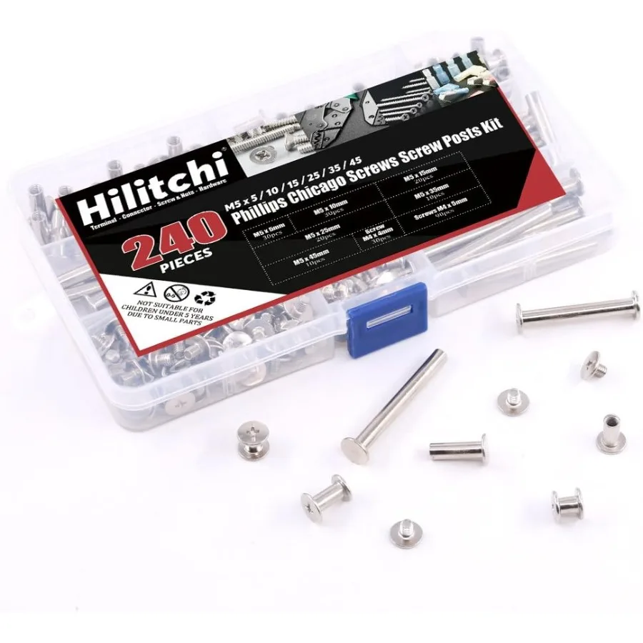 240Pcs 120 Pair M5 x 5 10 15 25 35 45 Phillips Chicago Binding Screws Scrapbook Photo Albums Binding Screws Screw Post Extender