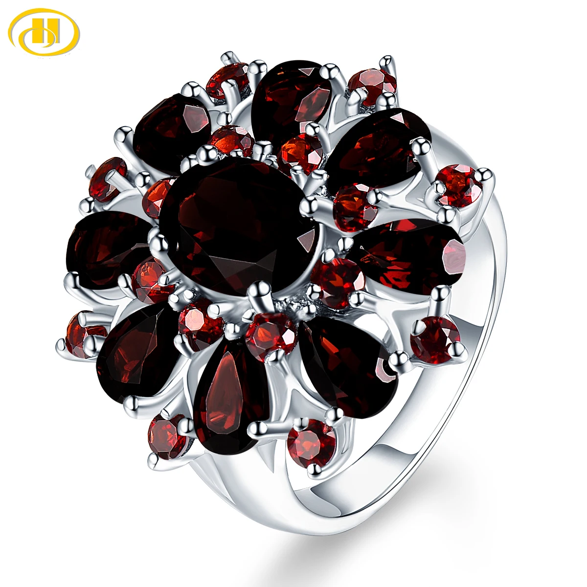 Silver Garnet Ring 925 Jewelry Gemstone 7.54ct Natural Black Garnet Rings for Women's Fine Jewelry Classic Design Christmas Gift