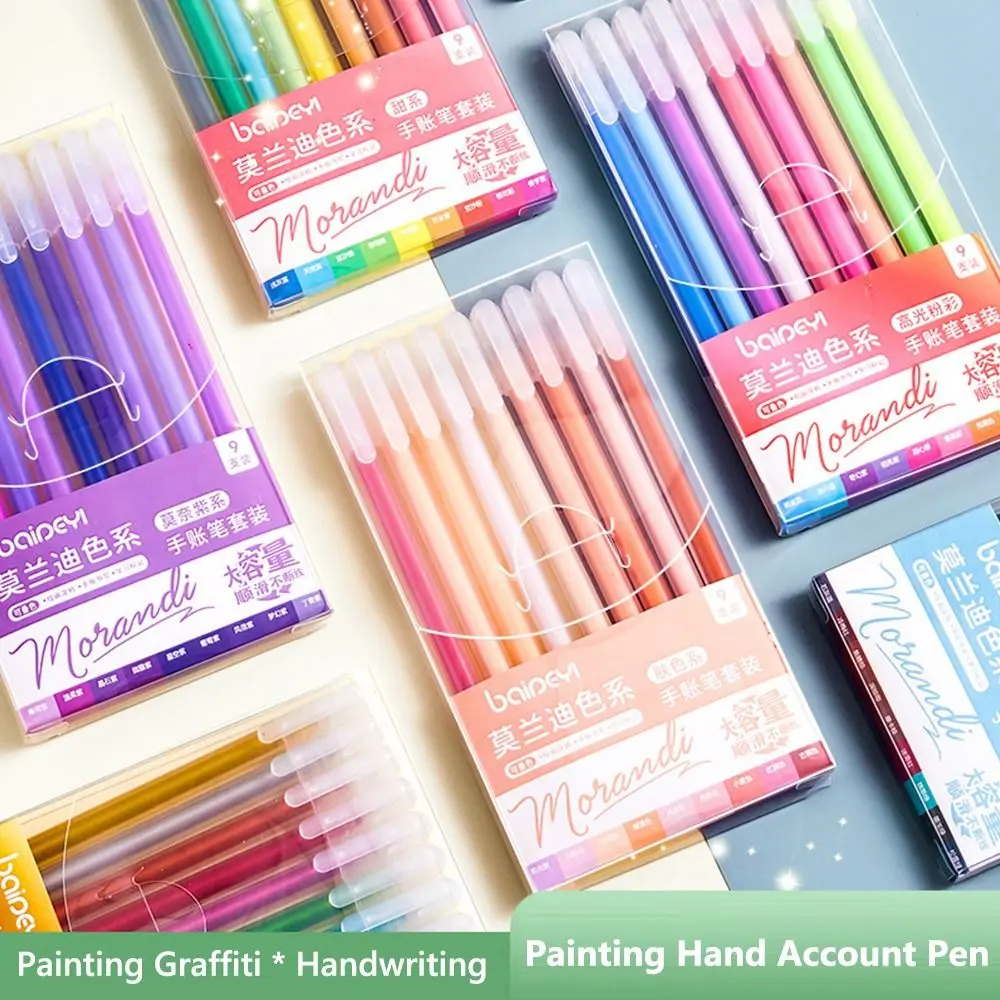 

9Colors/Set Quick Drying Hand Accounting Pen Set 9 Colors Writing Tools Color Gel Pen Large-capacity Neutral Pen School Office