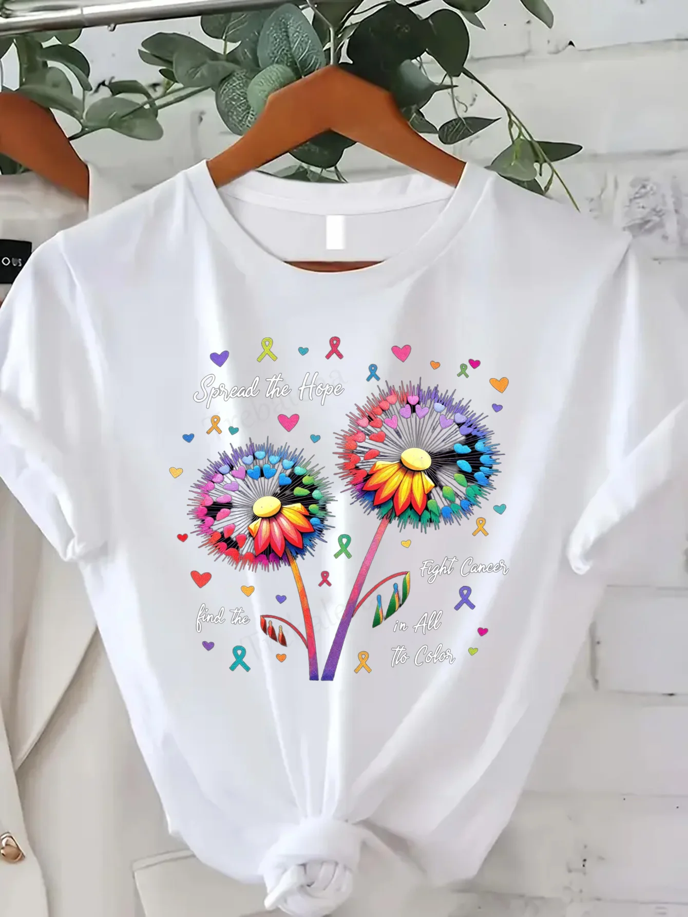 

Women T-shirt Colorful Dandelion Cancer Awareness T-Shirt for Women