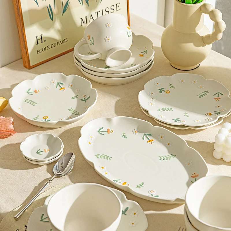 MDZF Ceramic Plates,  Dinner Plates for Pasta, Salad, Soup — Dishwasher & Microwave Safe,Chic Daisy Design