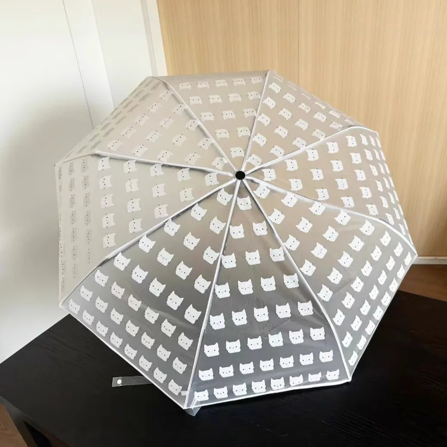 Cat Frosted Rain or Shine Fresh Rice Transparent Umbrella Cute Rabbit Fully Automatic Children's Folding Cartoon