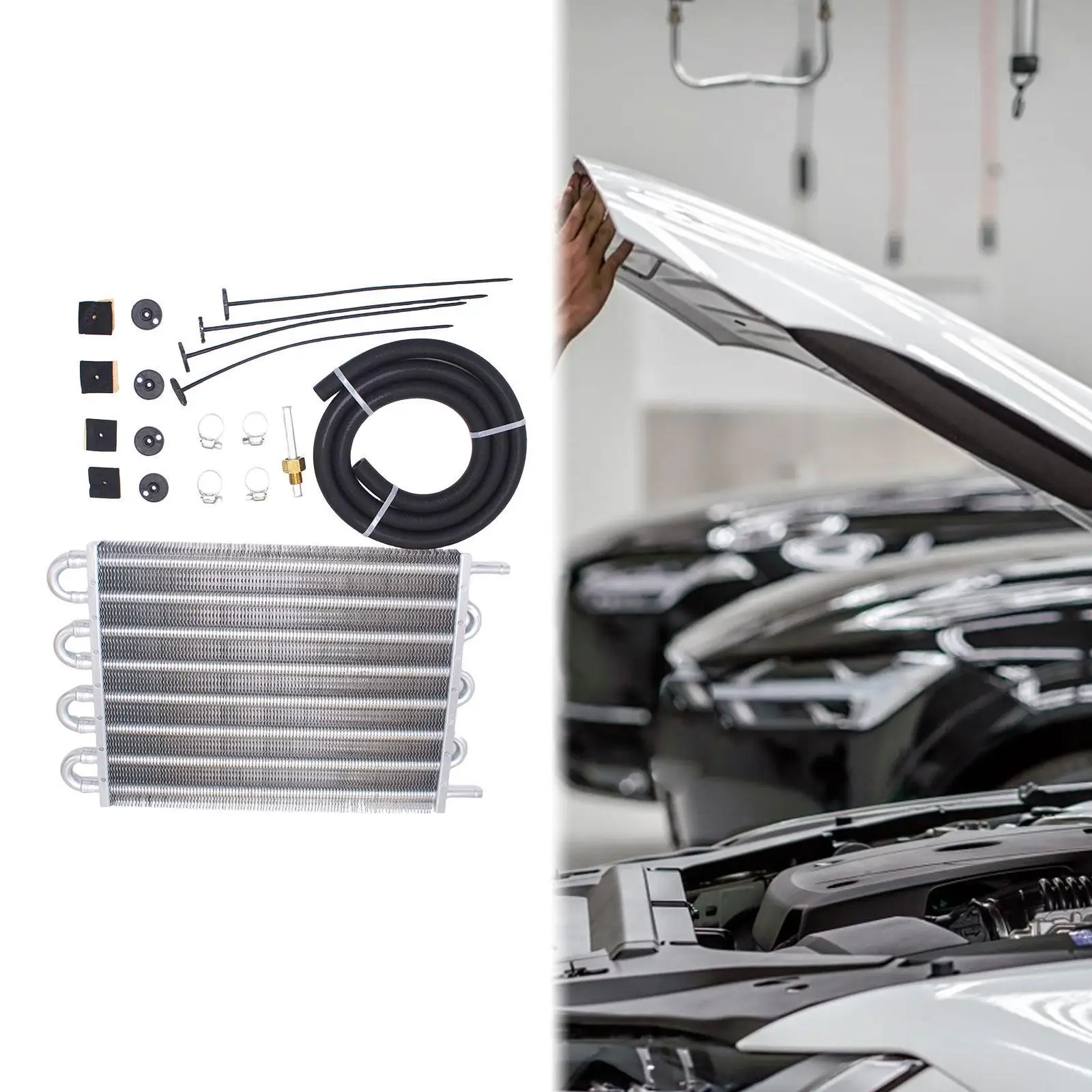 

Комплект масляного радиатора трансмиссии автомобиля 26000 фунтов GVW, черная алюминиевая трубка, дизайн ребра, универсальные аксессуары для масляного охлаждения для транспортных средств