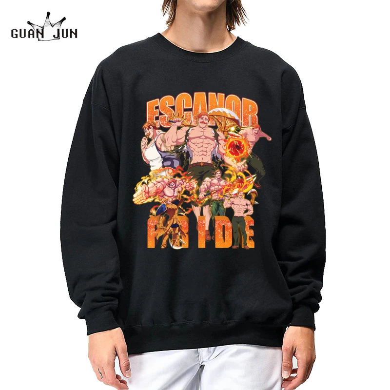 Seven Deadly Sin Anime Creative Hoodie for Men Women Escanor Round Neck Sweatshirt Black Oversized Pullovers Anime Coat Male