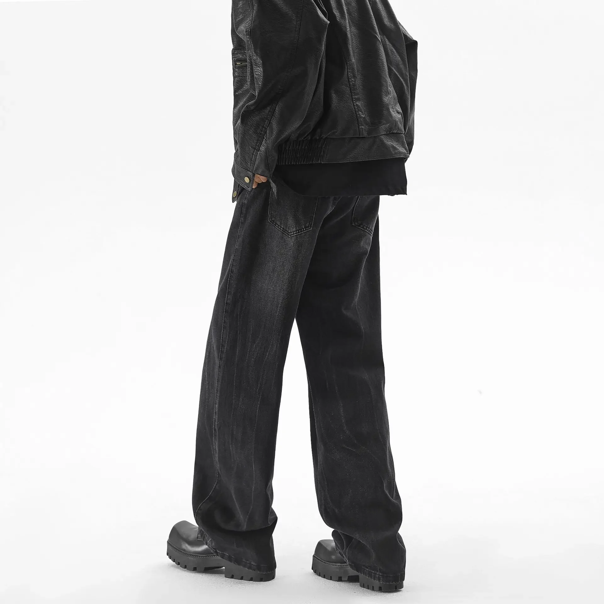 2025 New Men's Vintage Wide Legs Jeans Korean High Street Casual Washed Distressed Baggy Straight Trousers Japanese Streetwear