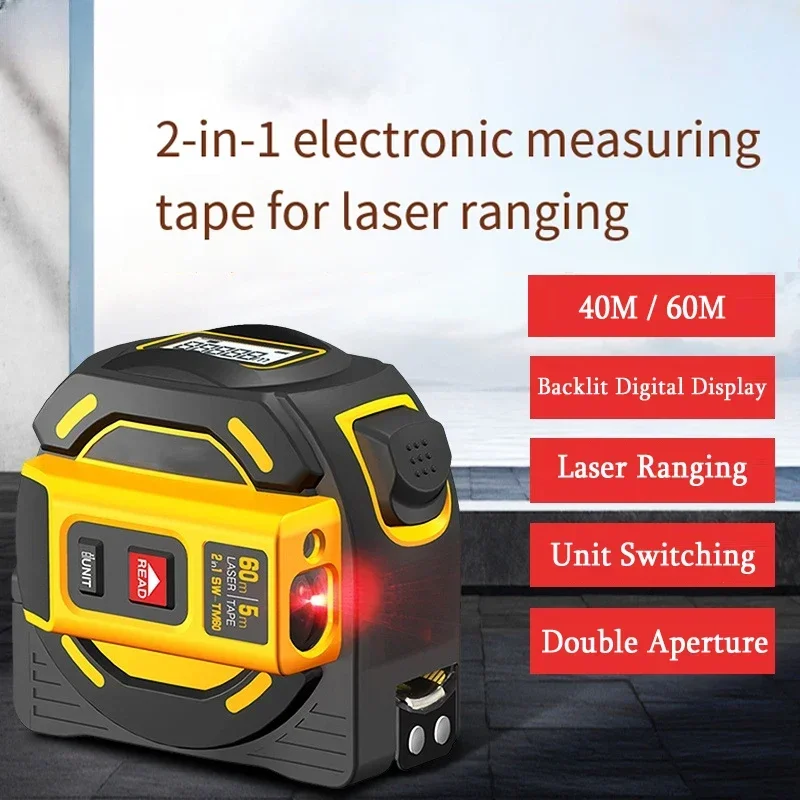 

2 in 1 Laser Tape Measure Laser Rangefinder 40M/60M High Precision Digital Display Infrared Electronic Tape Room Measuring Tools