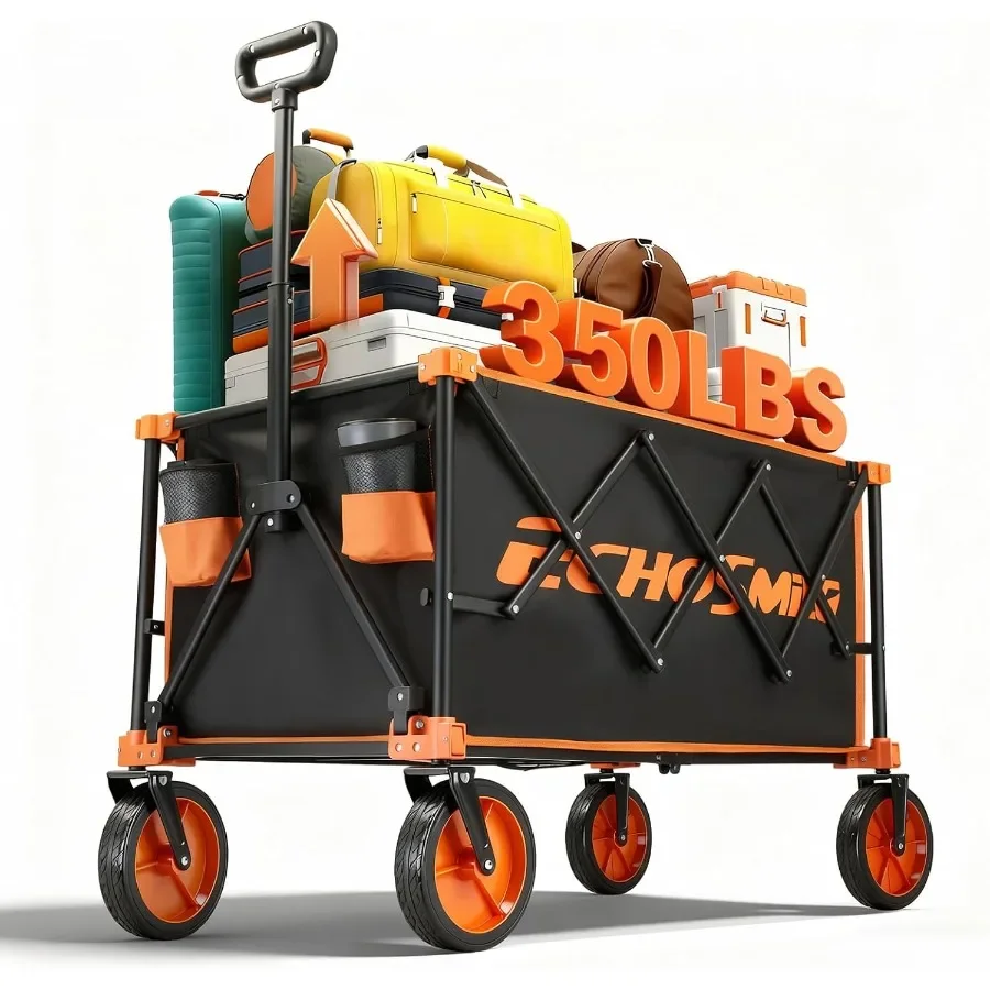

Collapsible Foldable Wagon Cart with 350lbs Weight Capacity Heavy Duty Folding Utility Sport Wagon with Removeble Wheels for Ca