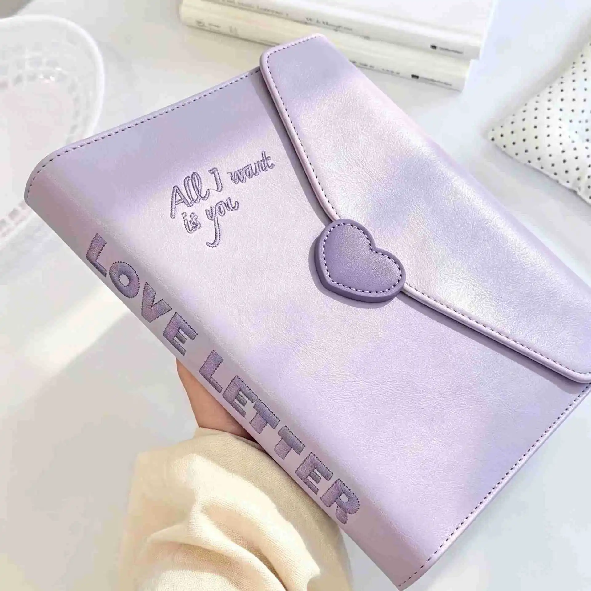 Purple Love Letter PU Leather Embroidered A5 Loose Leaf Photocard Binder for 3 Inch Card Storage Album