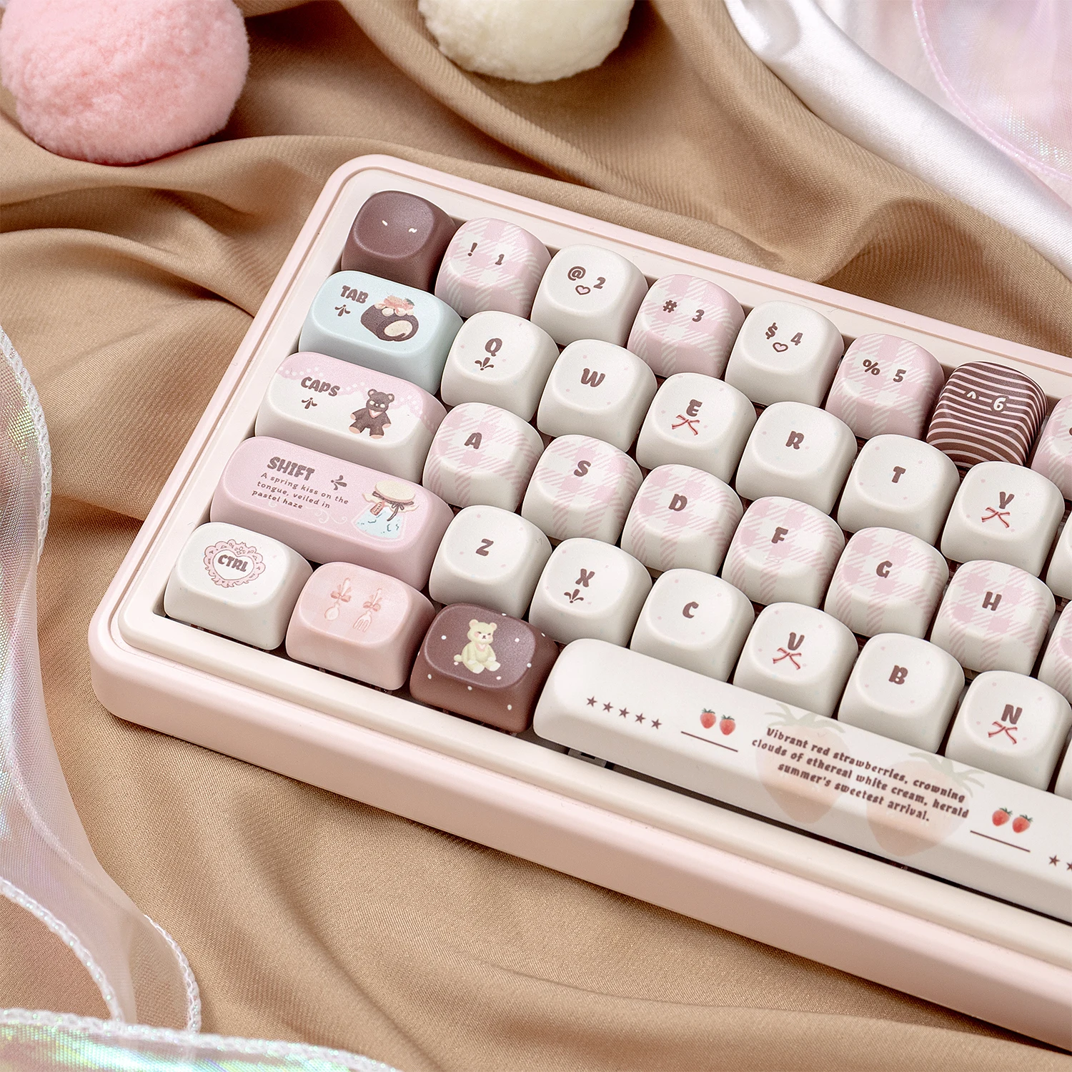 

Бархатные колпачки для клавиш с клубникой, профиль MOA, наборы колпачков для клавиш Dye Sub PBT, милый торт, десерт, круглый шариковый колпачок для клавиш MX, механическая клавиатура