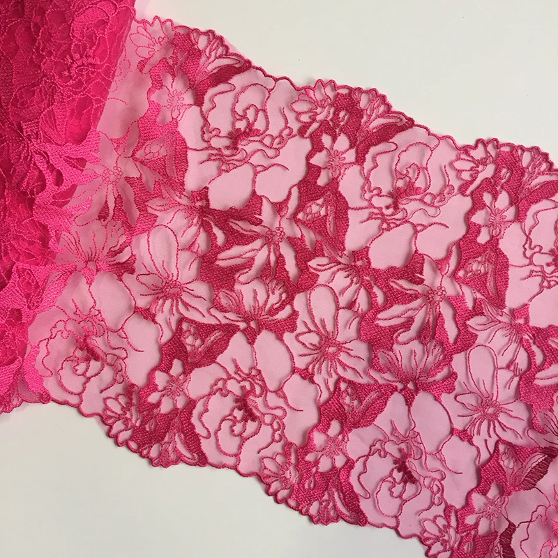 

20Yards 2023 New Design 26cm Rose Red Two Sides Laces Fabric Floral Embroidery Lace for Sexy Bra Underwear Women Dress