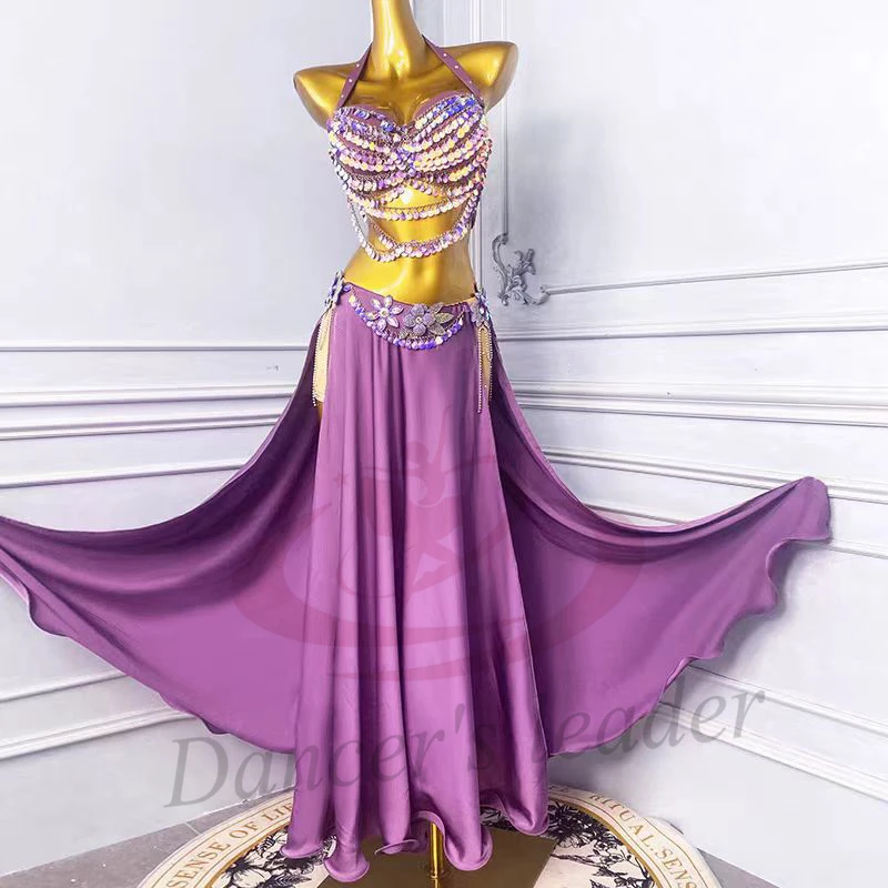 

Belly Dance Costume For Women, Adults, Children, High-End Purple Sequins, American Samba Performance Dress