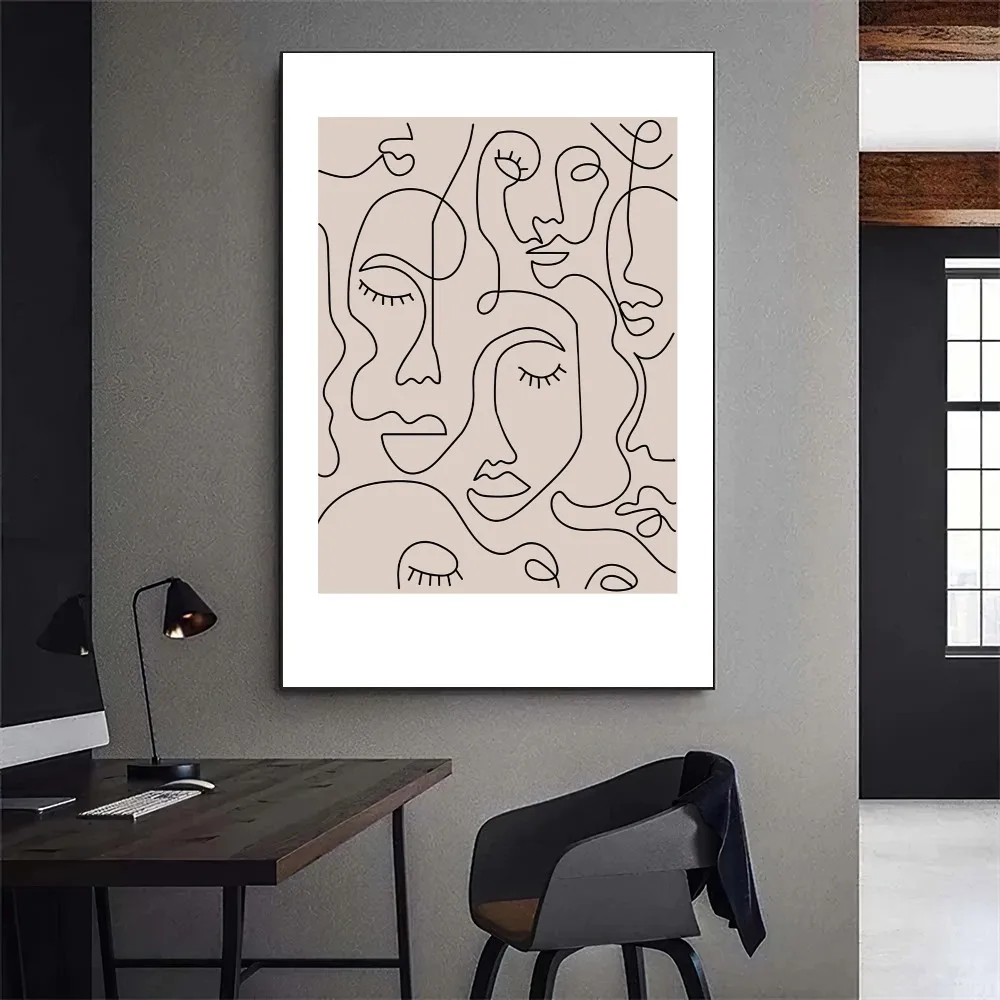 Abstract Line Art Poster Gallery Prints Self Adhesive Home Decor Decoration Wall Decals Living Room Sticker