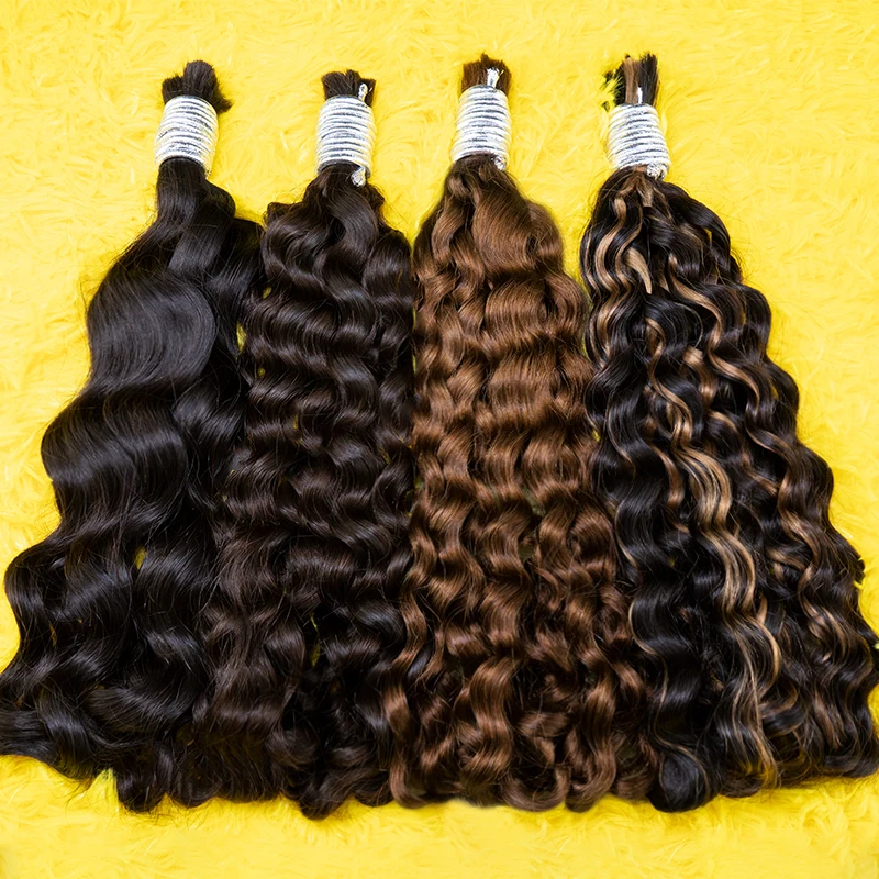 100% Real Virgin Human Hair Bulk Extension Honey Hair Bulk Weaving For Braiding Unprocessed No Weft Loose Deep Wave Hair Bundles