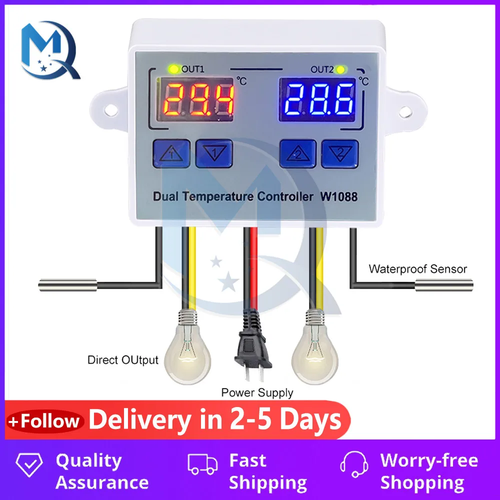 W1088 12V/24V/110V 220V LED Digital Temperature Controller Thermostat Thermoregulator Sensor Meter Fridge Water Heating Cooling