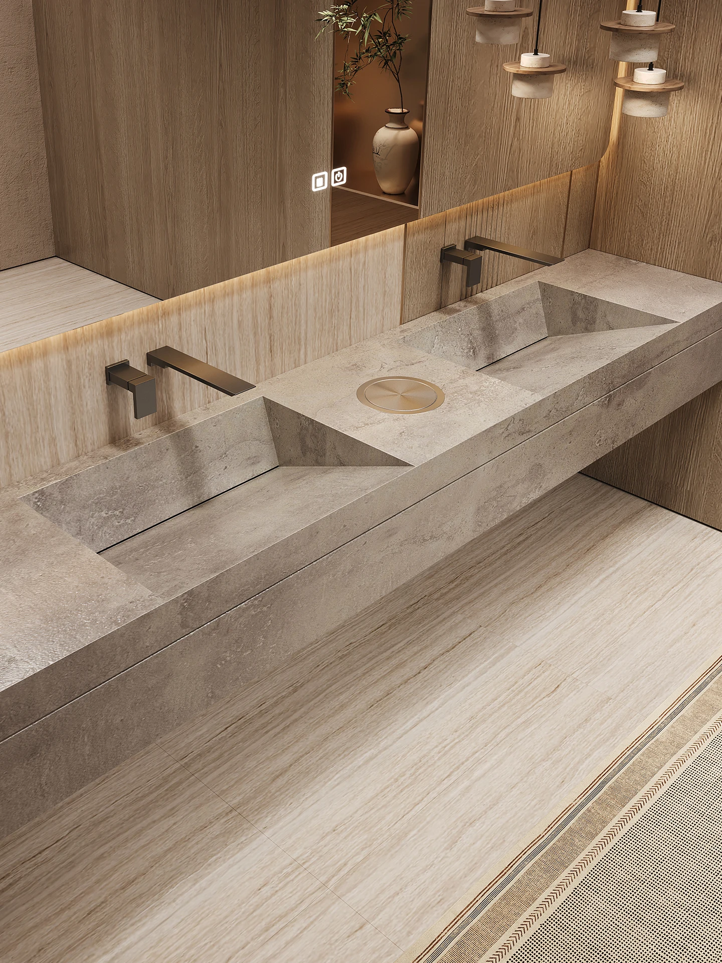 Stone bathroom vanity set, integrated sink, single or double sink options available, stain-resistant and durable, customizable.