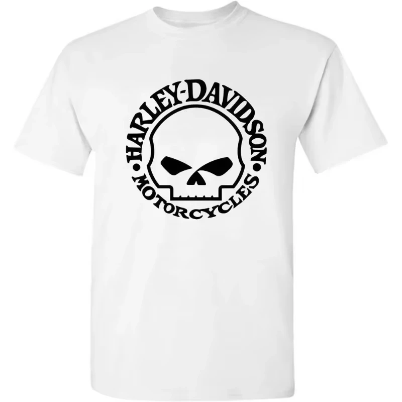 2024 Davidson Men's Summer T-shirt Letter Skull Pattern Printed Solid Color Round Neck Solid Color Fashion Casual T-shirt