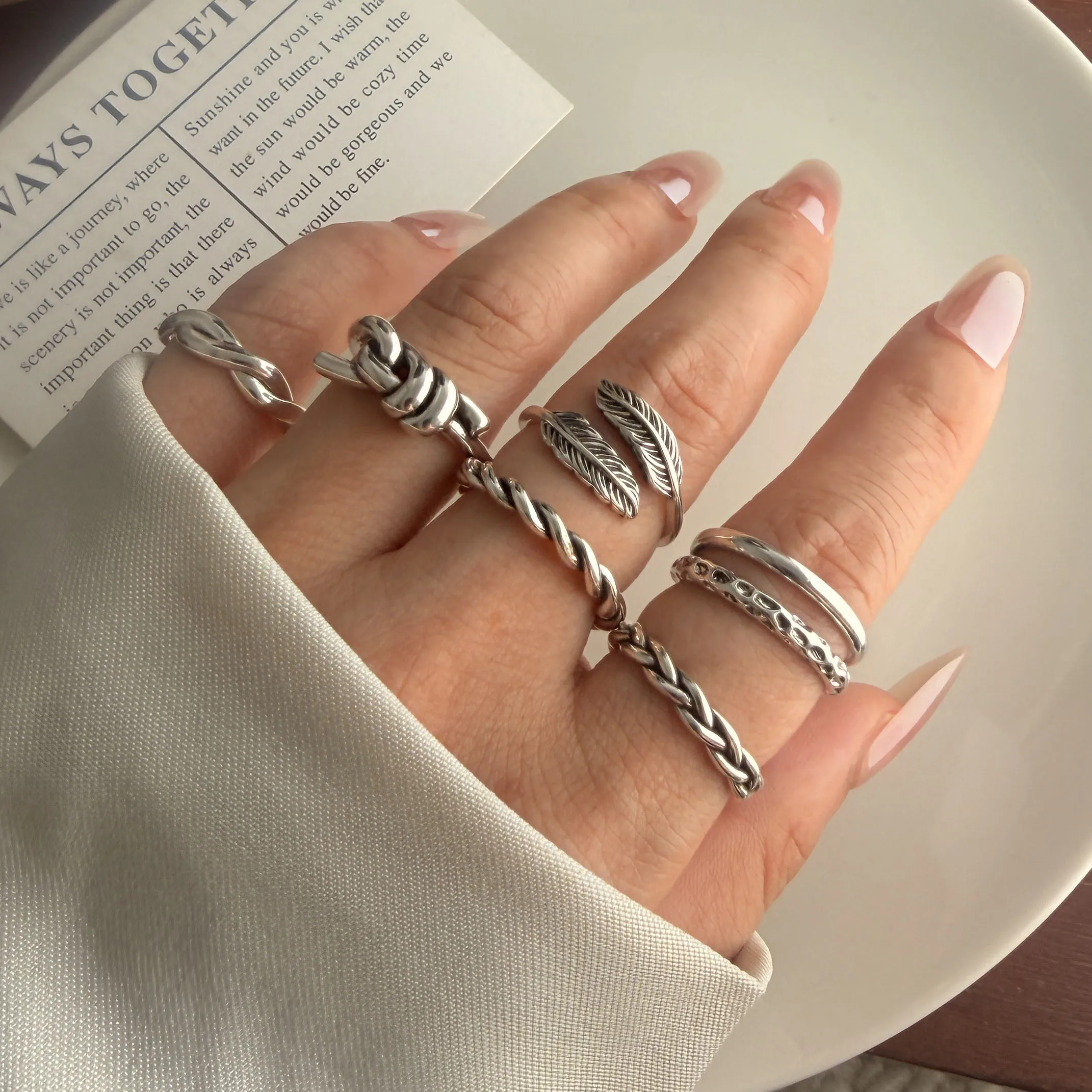 925 Sterling Silver Rings for Women Couple Minimalist Handmade Simple Narrow Retro Twist Ring Party Jewelry Gift Prevent Allergy