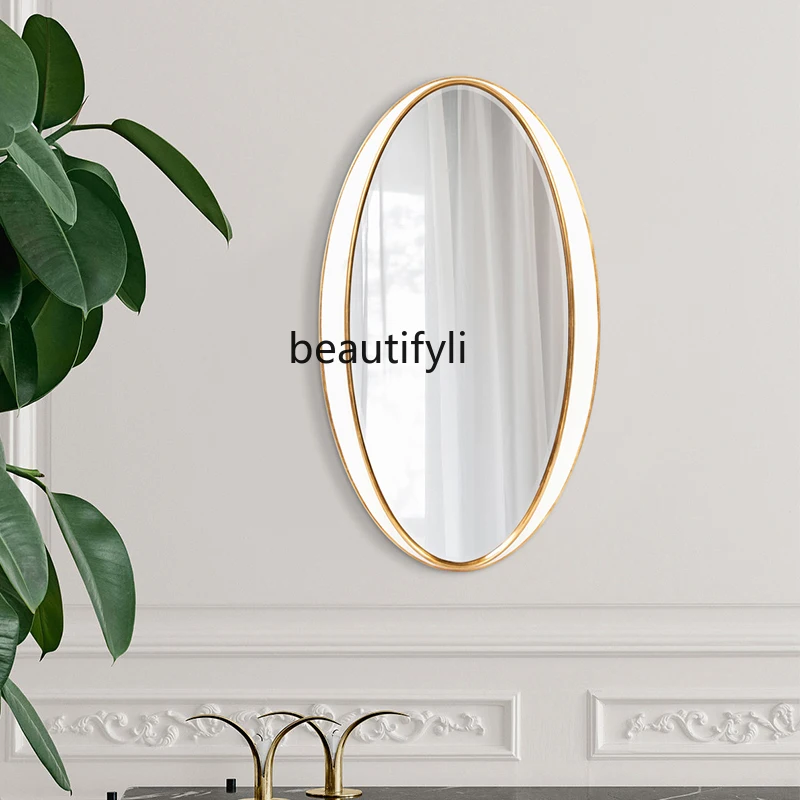 Light Luxury Wall-Mounted Household Oval Dressing Mirror Black and White Modern Wall-Mounted Bathroom Wash Basin Mirror