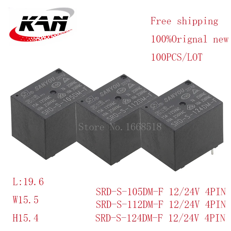 Free shipping 100pcs Power Relay SRD-S-105DM SRD-S-112DM SRD-S-124DM 5VDC/12VDC/24VDC 10A 250VAC 4PIN Original New