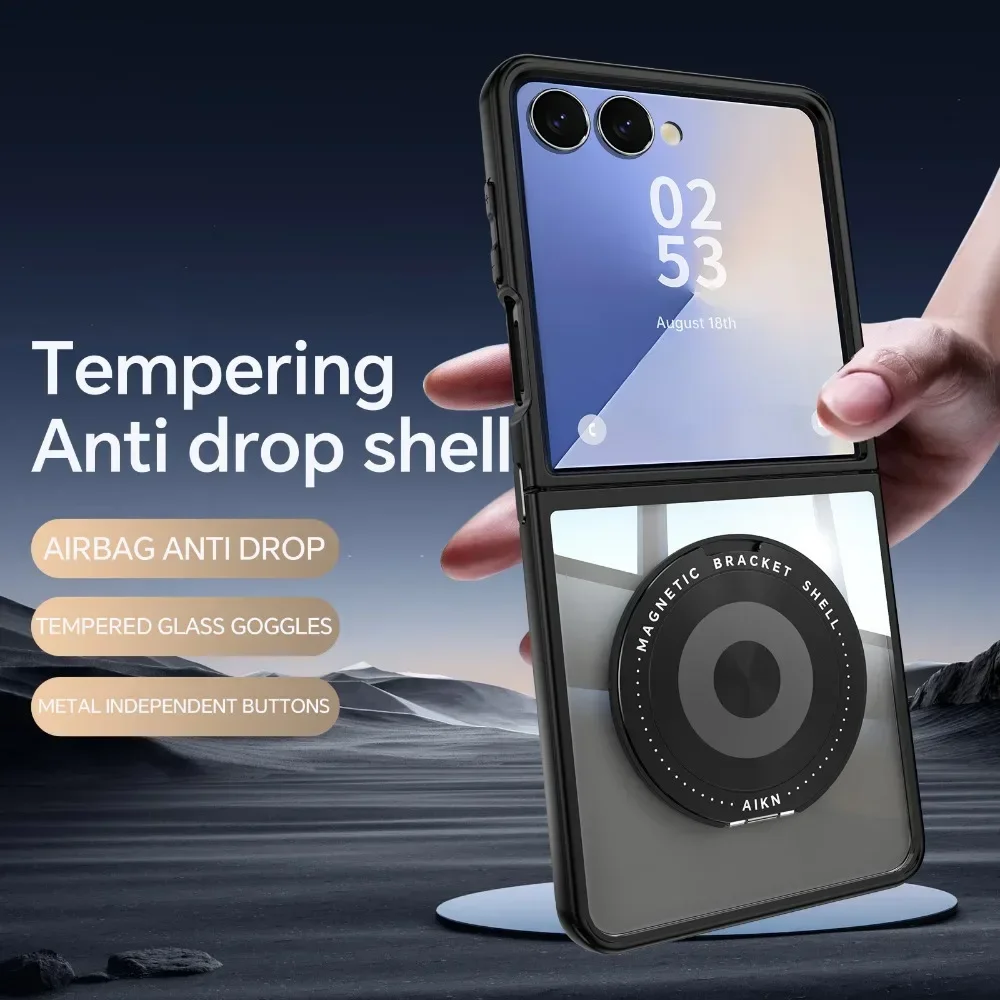 Чехол для телефона с вращающейся магнитной подставкой на 360° для Samsung Galaxy Z Flip 7 6 5 Flip7 Flip6 Flip5 5G ТПУ + ПК, прозрачный противоударный чехол